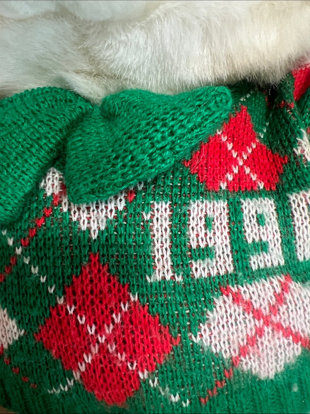 Plush white SantaBear 1990 KMart has tags red green argyle sweater Holiday Bear - Picture 2 of 11
